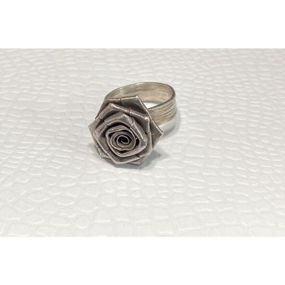 Vintage 925 Rose Ring Flower Bud 3D Band Size 5 - Picture 5 of 5